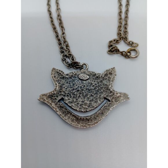 Vintage Pewter Smiling Cat Pendant 18" Chain Necklace - Picture 5 of 7